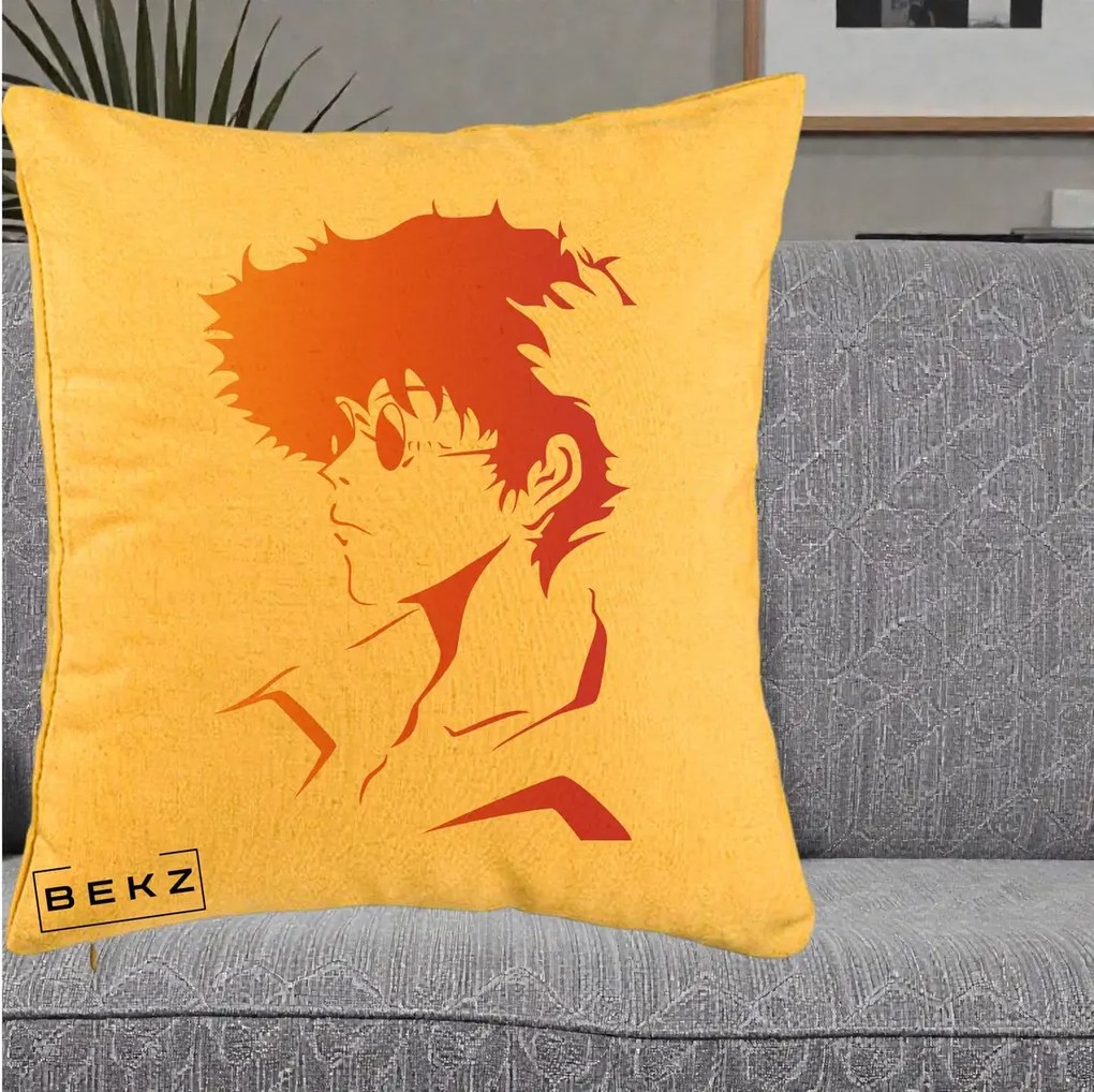 Perna Decorativa Cowboy Bebop Spike Silueta Gradient, 40x40 cm, Galben, Husa Detasabila, Perna Inclusa, BEKZ®