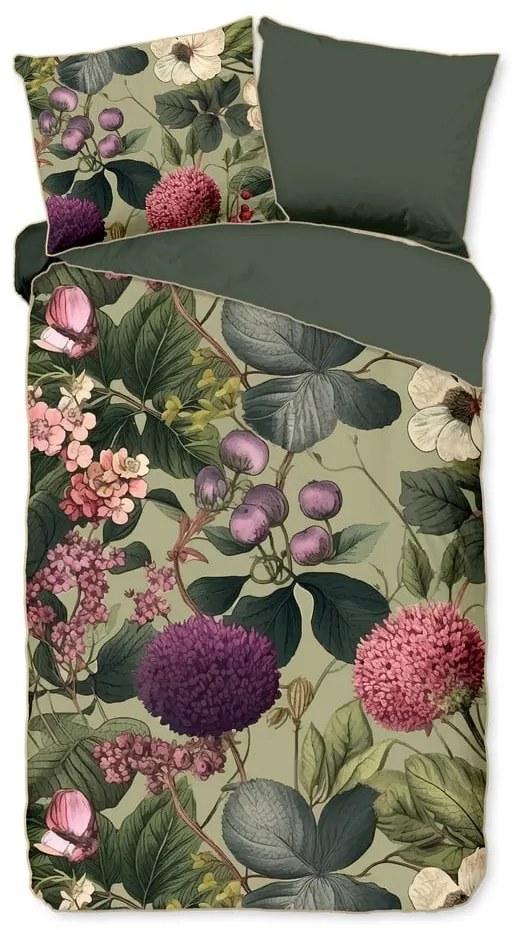 Lenjerie de pat kaki din bumbac satinat pentru pat de o persoană, extinsă 140x220 cm Onaz – Descanso