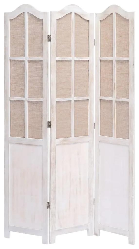 284219 vidaXL Paravan de cameră cu 3 panouri, alb, 105 x 165 cm, textil