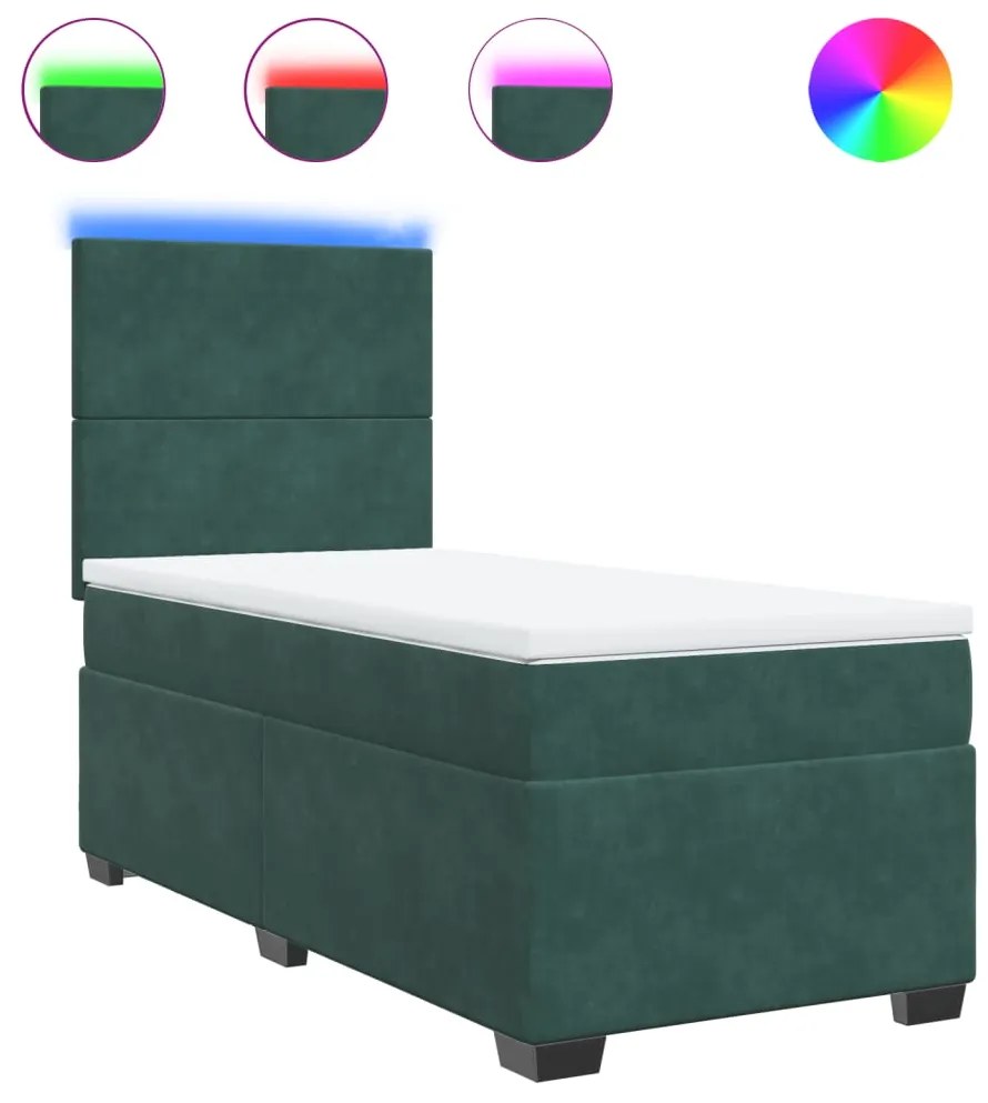 3293083 vidaXL Pat box spring cu saltea, verde închis, 90x190 cm, catifea