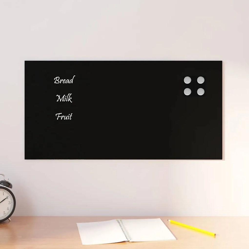 vidaXL Tablă magnetică de perete neagră 60x30 cm, sticlă securizată