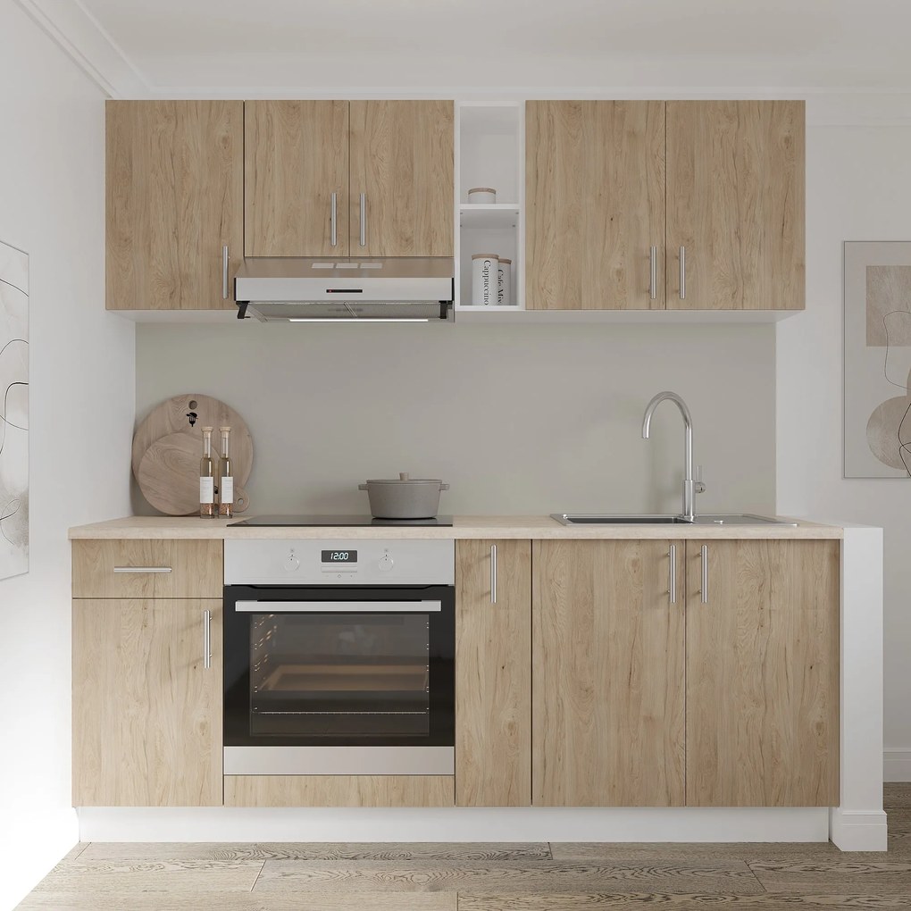 Set haaus V11, Lemn Natural/Alb, Blat Thermo 28 mm, L 200 cm