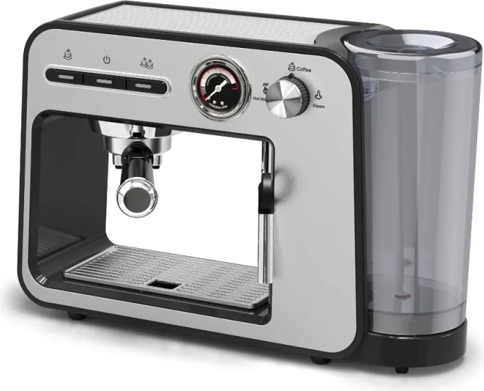 La mâna a doua: Espressor Oliver Voltz OV51171H, 1450W, 15 bar, 1L, Cafea macinata, Spumare lapte, Incalzire cesti, Inox