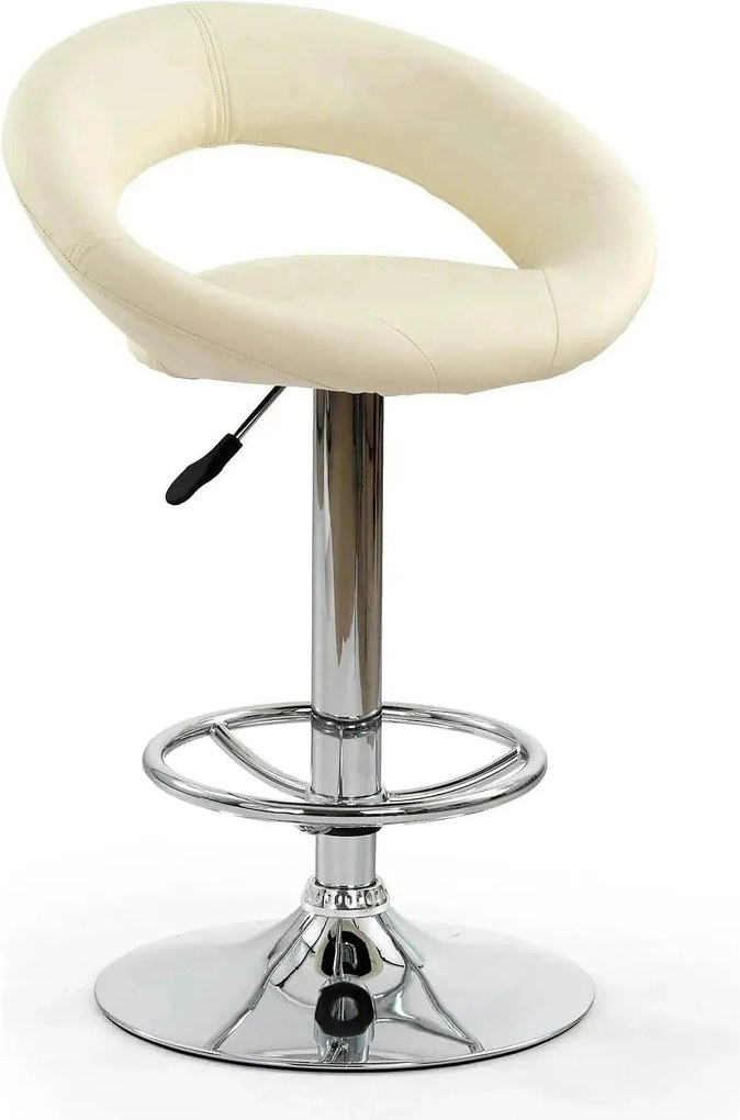 Scaun bar H15, crem/crom, piele ecologica/metal, 54x46x80/102 cm