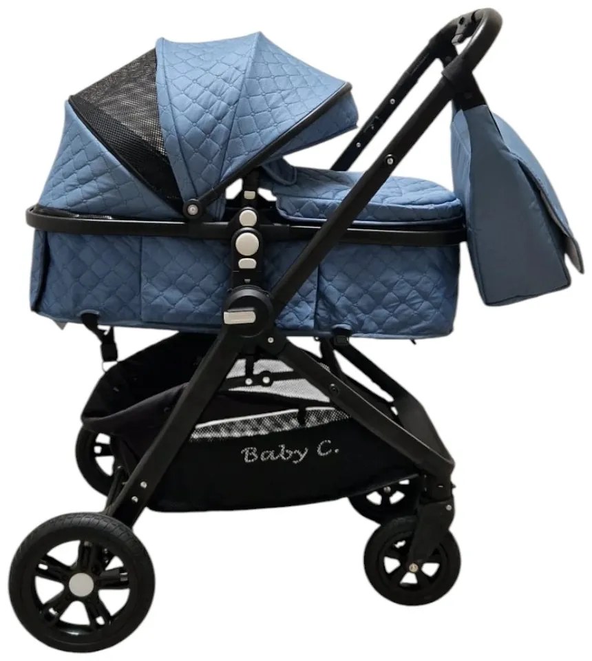 Carucior nou nascuti 2 in 1 Baby Care X2S, Maner reversibil, Cu geanta bebe, Amortizoare, Roti din cauciuc plin AVE, Spatar reglabil 3 trepte, Plasa