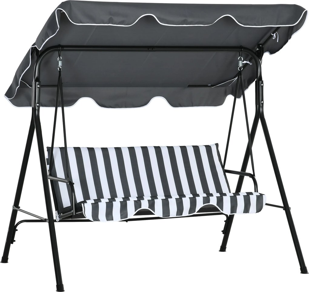 Outsunny Leagăn tip Hollywood, leagăn de grădină, bancă balansoar 3 locuri cu copertină, oțel, 172 x 110 x 153 cm, Gri+Alb | Aosom Romania
