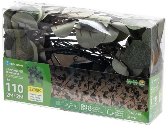 Instalație LED solară Aigostar 110xLED/4m IP65 alb cald eucalipt