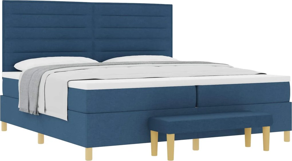 vidaXL Pat cu arcuri cu saltea albastru 200 x 200 cm țesătură