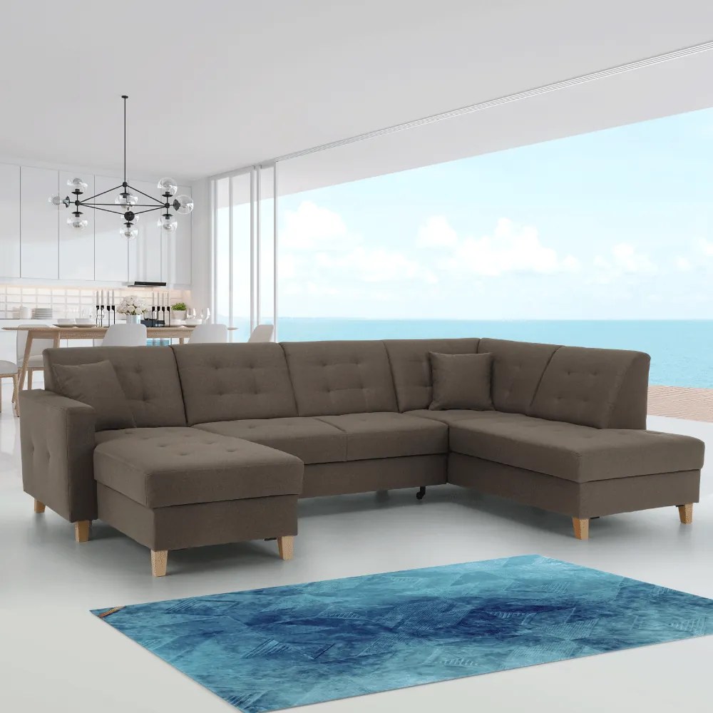 Colţar, material textil gri maroniu TAUPE, model stânga, BRIDGET