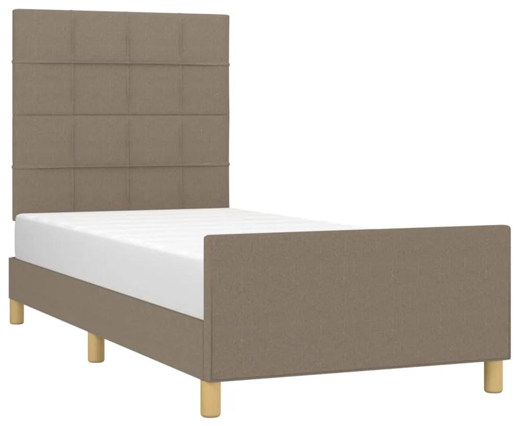 Cadru de pat cu tablie, gri taupe, 90x190 cm, textil Gri taupe, 90 x 190 cm, Cu blocuri patrate