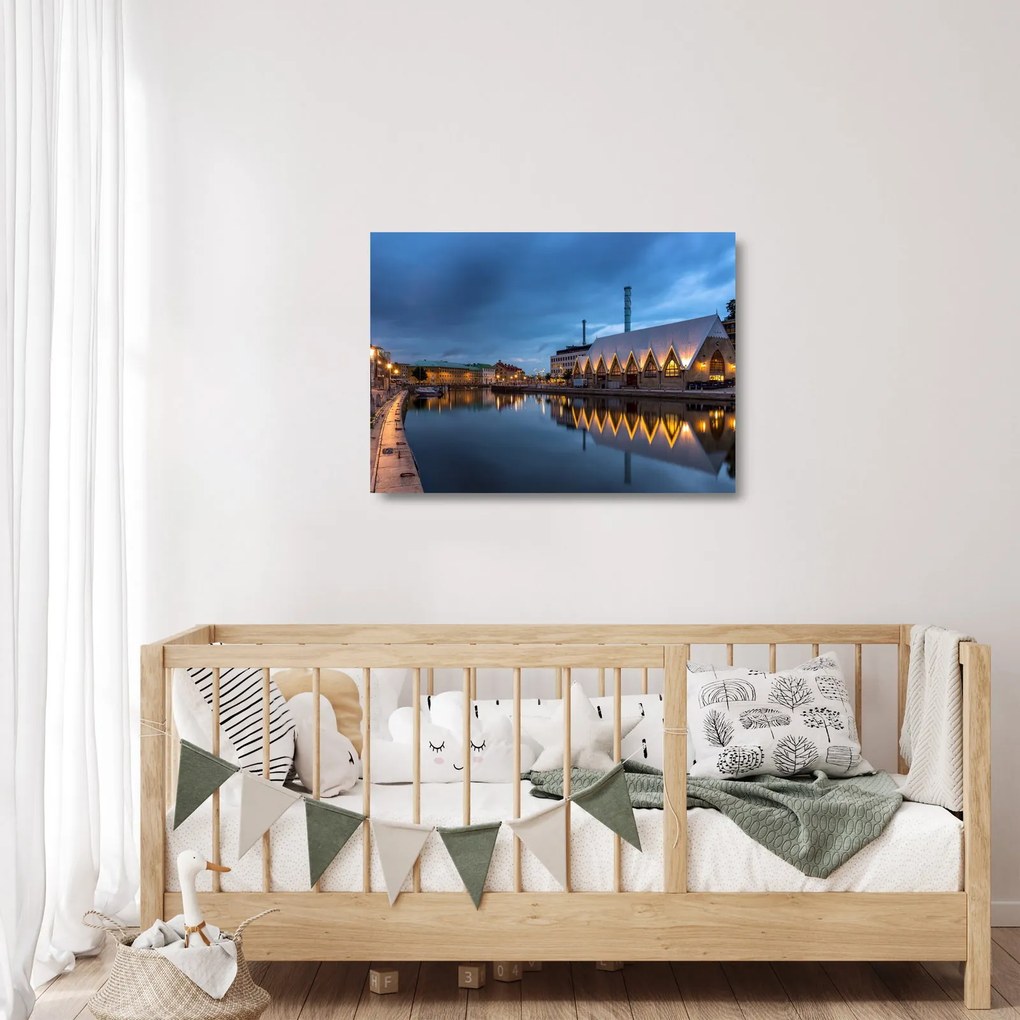 Tablou pe sticlă cu canalul - Göteborg (70x50 cm)