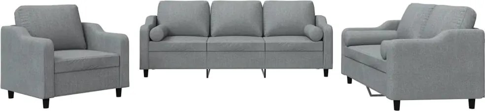 vidaXL Set de canapele cu perne, 3 piese, gri deschis, textil