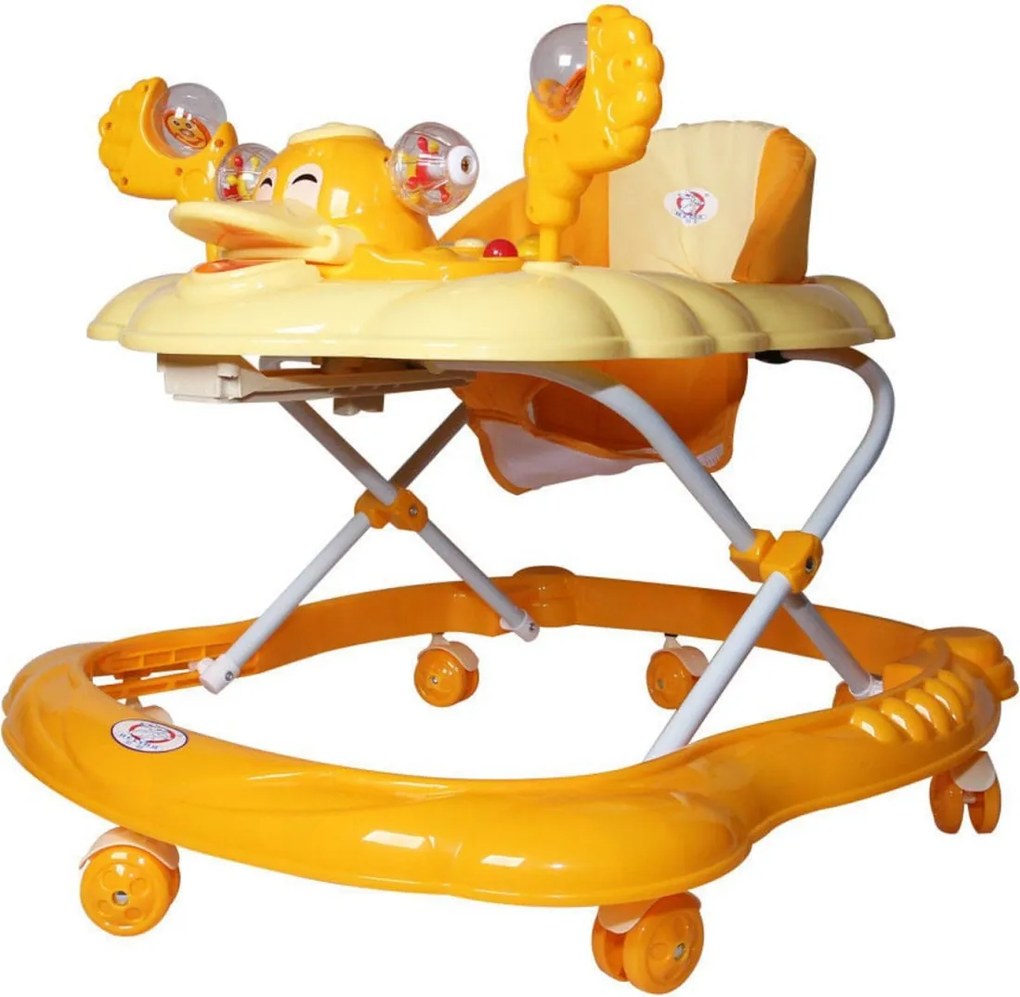 Premergator Reglabil in 3 Trepte Baby Care™ , Ratusca, Pliabil, 8 Roti,Cu Melodii, Galben