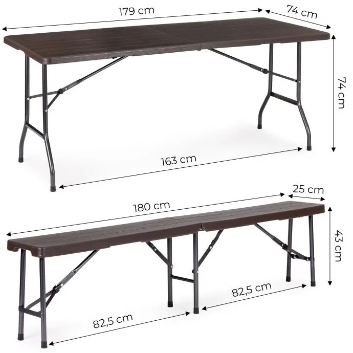 Set de camping 180cm + 2 bănci în maro