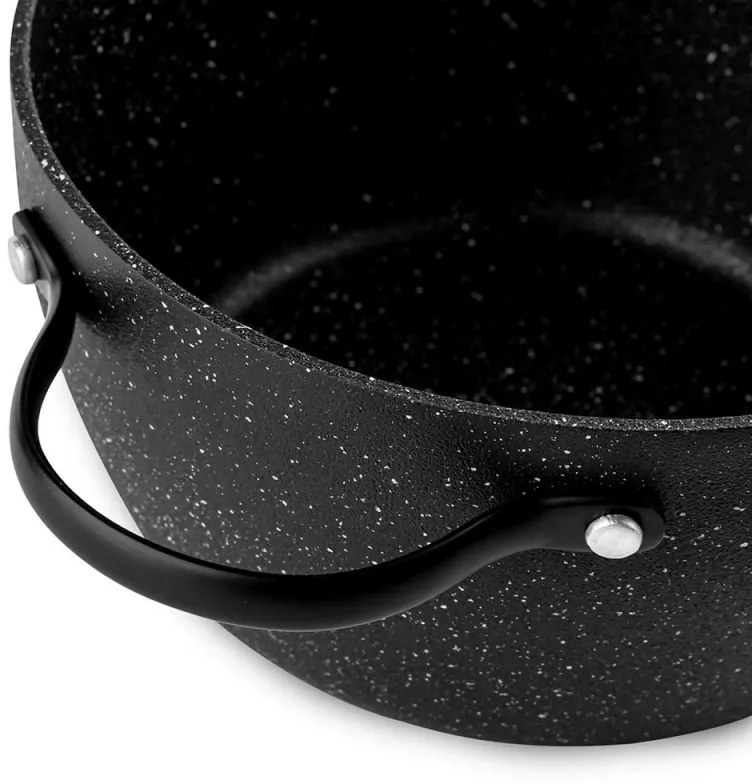 Cratiță Luigi Ferrero Symphony FR-2010, 20x10.5 cm, 2.6 l, Acoperire antiaderentă, Capac din sticlă cu gaură pentru abur, Mânere din oțel cu PVD, Inducție, Marmură neagră