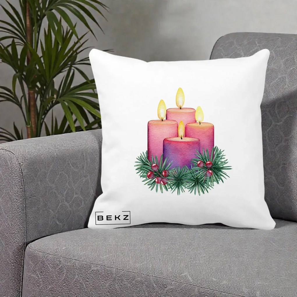 Perna Decorativa Lumanari Advent Roz-Violet, 40x40 cm, Alba Mata, Husa Detasabila, Perna Inclusa, BEKZ®