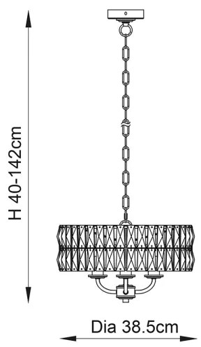 Endon 106243 - Candelabru suspendat pe lanț CLIFTON, 3 x E14, 6 W, 230 V, Ø 38,5 cm, alamă/sticlă clară