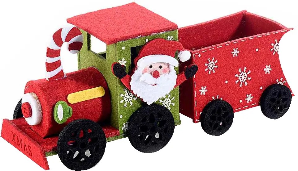 Trenulet decor Craciun textil rosu cm 22 x 8 x 9 H