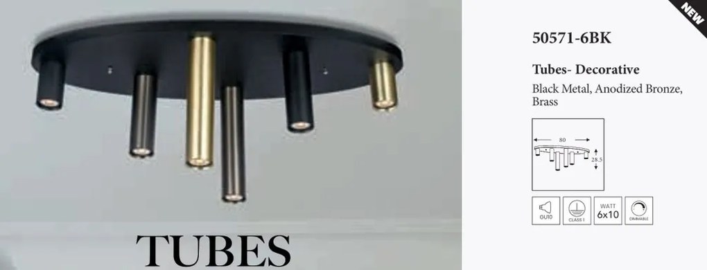 Plafoniera neagra cu 6 spoturi GU10 Tubes