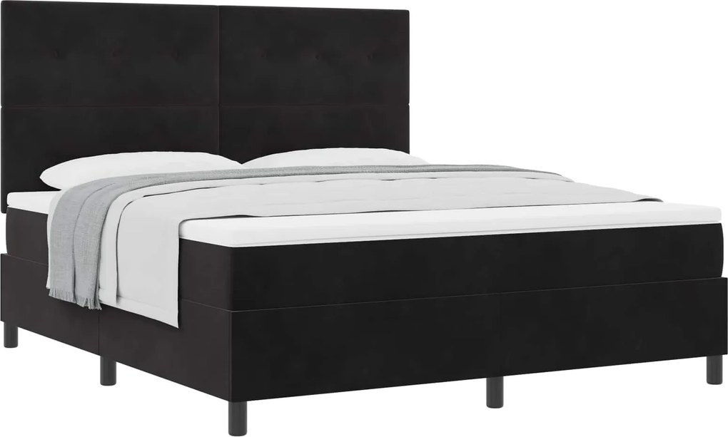 vidaXL Pat cu arcuri cu saltea cu headboard Negru 180 x 200 cm Catifea