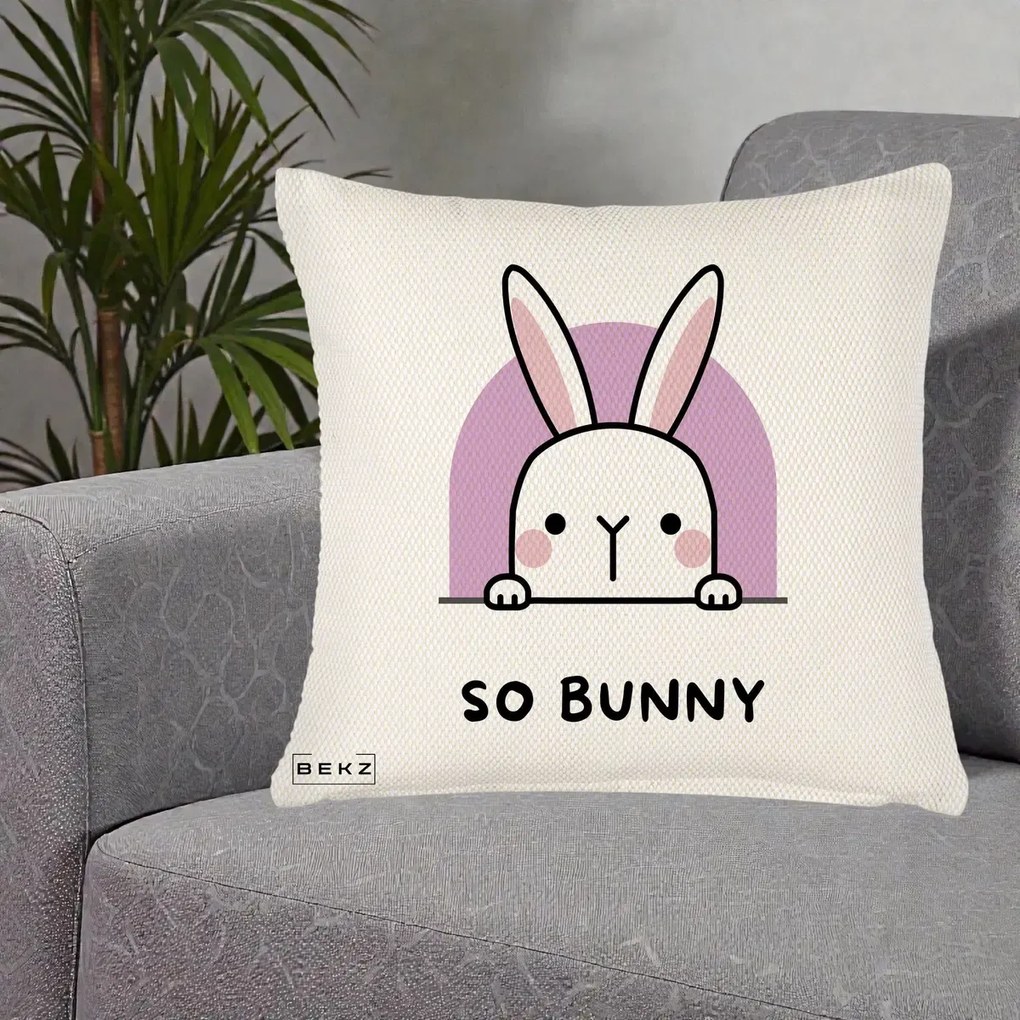 Perna Decorativa So Bunny Kawaii, 40x40 cm, Crem Reliefat, Husa Detasabila, Perna Inclusa, BEKZ®