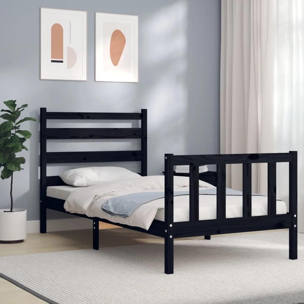 3192025 vidaXL Cadru de pat cu tăblie, negru, 90x200 cm, lemn masiv