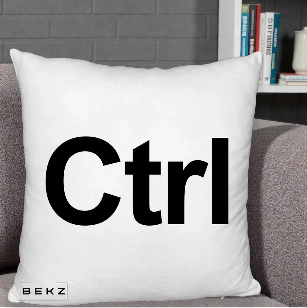 Perna Personalizata Tasta Ctrl Tipografie Bold, 40x40 cm, Alb Pufos, Husa Detasabila, Perna Inclusa, BEKZ®