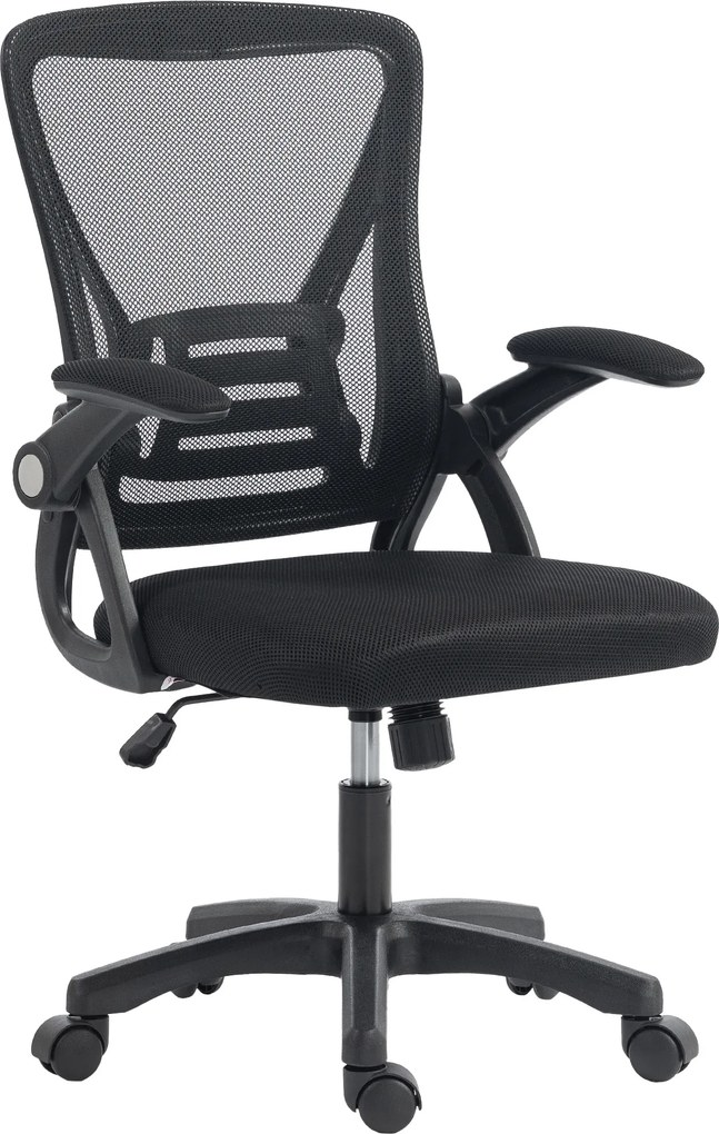 HOMCOM Scaun de Birou din Plasă cu Brațe Rabatabile, Suport Lombar, 59,5 x 56 x 103 cm, Negru | Aosom Romania