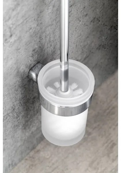 Perie de perete pentru toaletă Gedy PIRENEI crom lucios/sticlă satinată