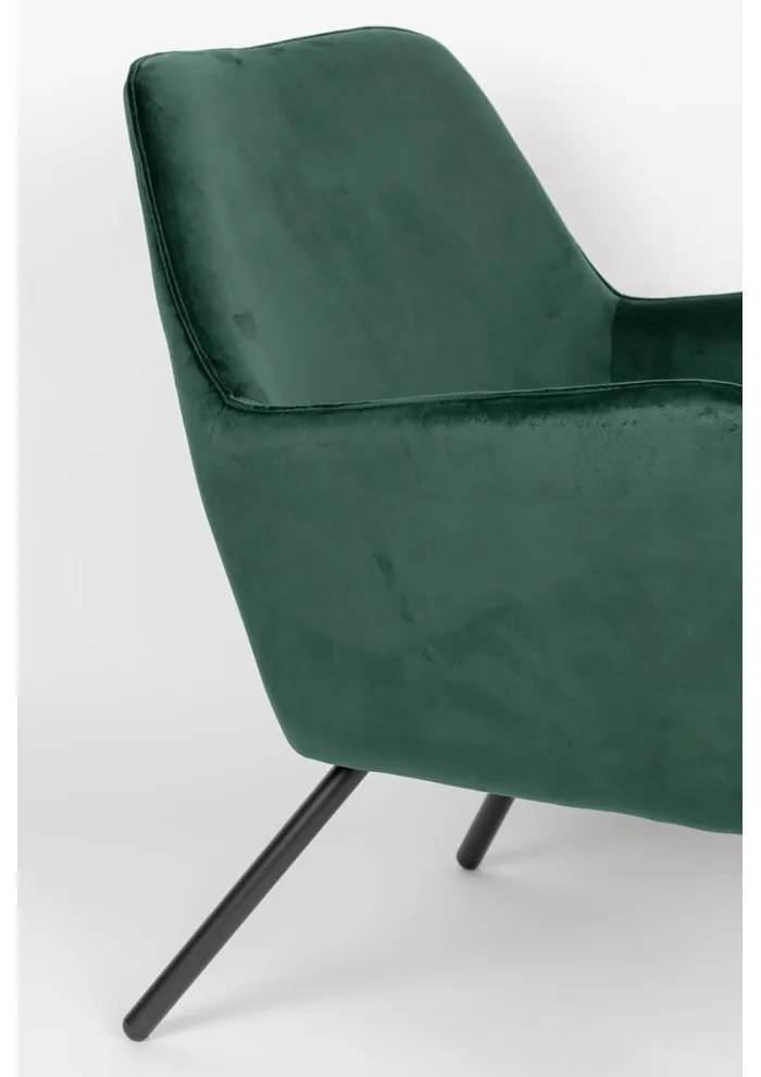 Fotoliu cu tapițerie din catifea White Label Bon, verde închis