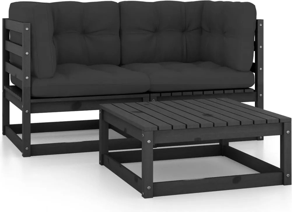 vidaXL Set mobilier grădină cu perne, 3 piese, lemn masiv pin