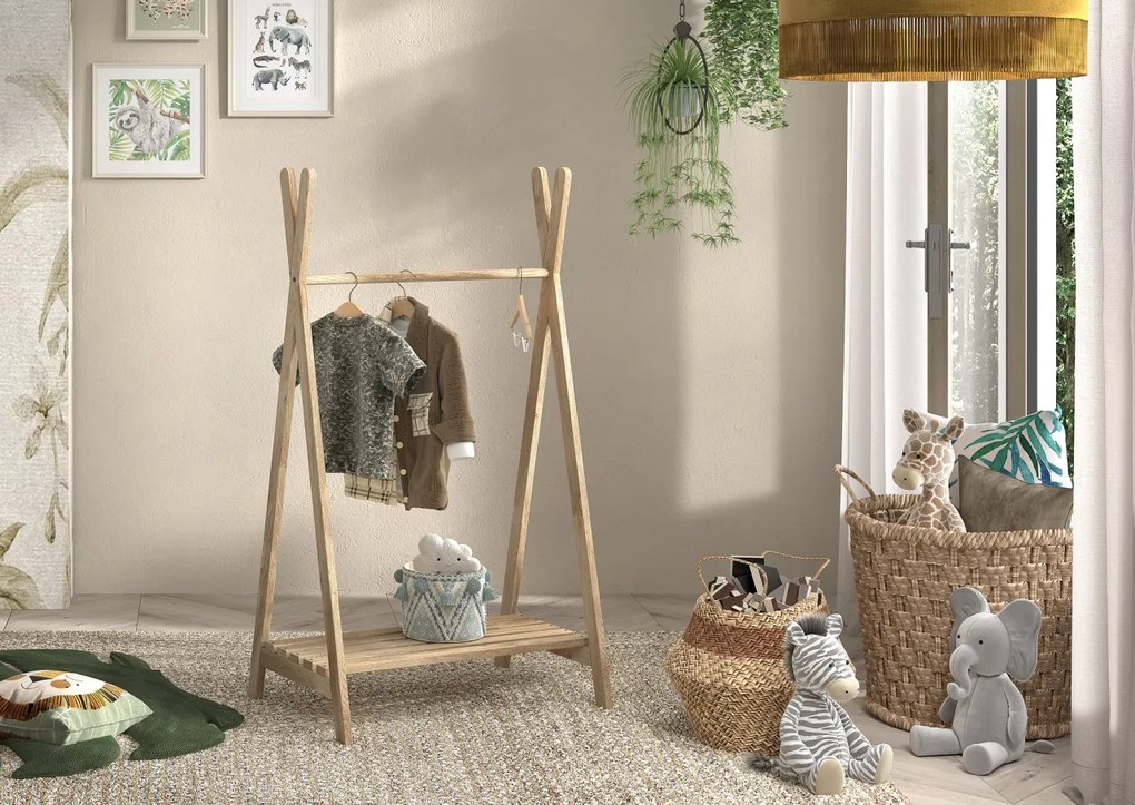 Suport Haine NATURE, Design Tip Tipi, din Lemn de Stejar – Vipack