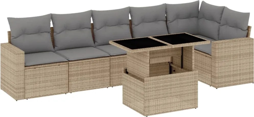 vidaXL Set canapele de grădină, 7 piese, cu perne, bej, poliratan