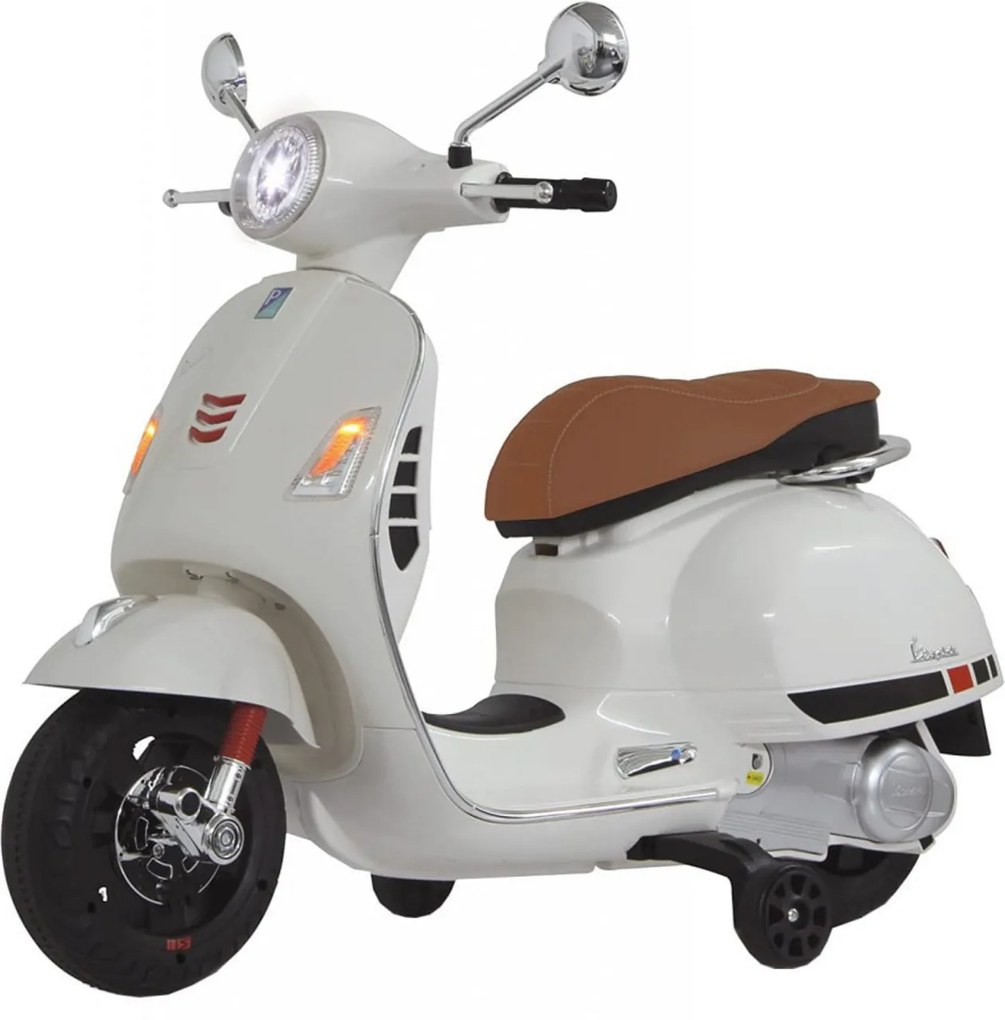 Motocicleta Electrica cu Acumulator Pentru Copii NOVOKIDS™ Vespa Classic Scooter, Pornire la cheie, Lungime 102 cm, 3-8 ani, Max 30 kg, Alb
