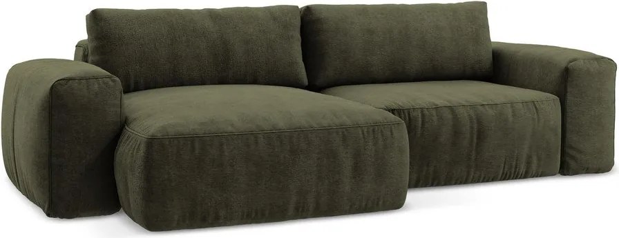 Colțar verde extensibil cu tapițerie din chenille (cu colț pe partea stângă/cu șezlong) Kuki – Makamii