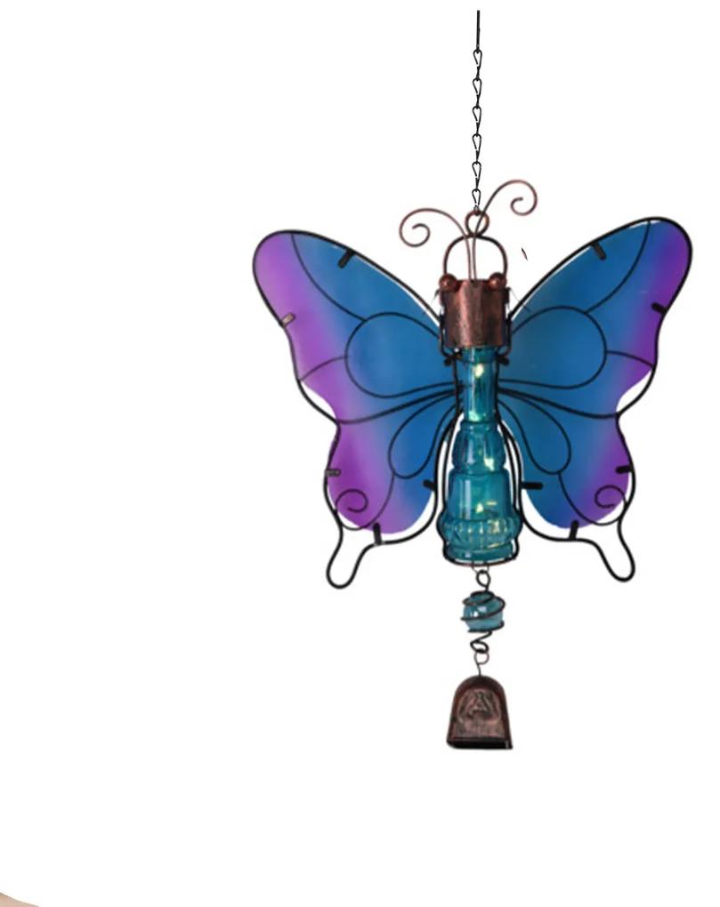 Decoratiune de gradina Butterfly cu lampa solara LED  si clopotel Albastru/Mov