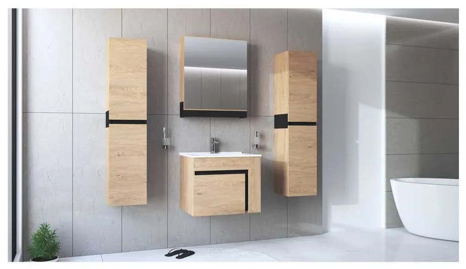 Dulap suspendat pentru baie Stokes, stejar auriu