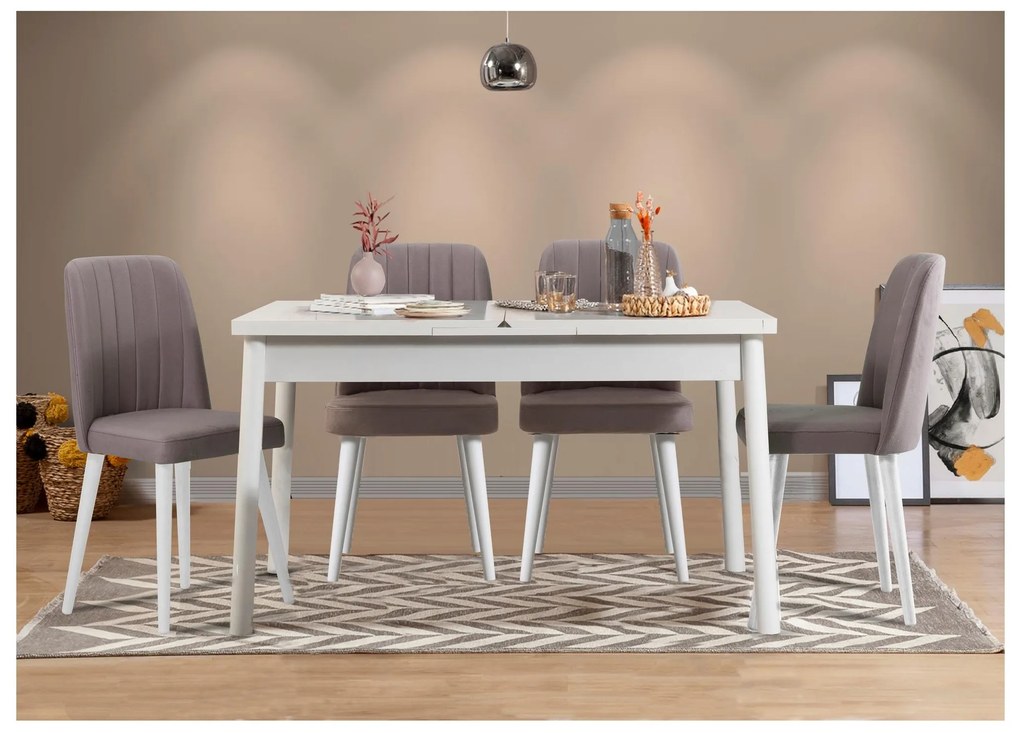Set mobilier sufragerie Dobuse 3 (alb + gri) (pentru 4 persoane). 1093807