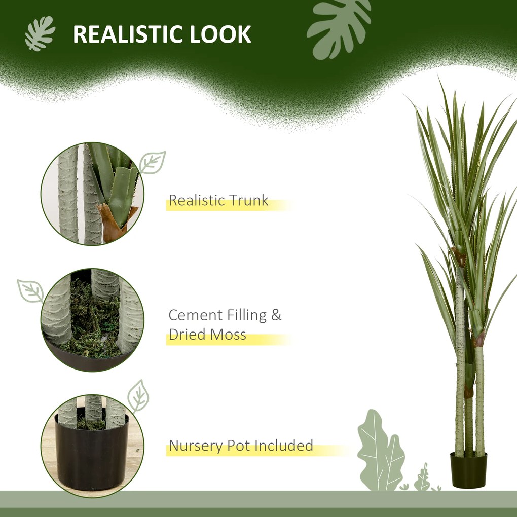 HOMCOM Yucca Artificială de 190 cm, Plantă Artificială cu 39 de Frunze pentru Decor Acasă, Birou, Grădină Ø17x190 cm Verde | Aosom Romania