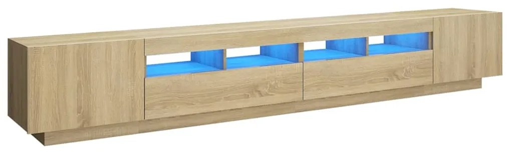 3081918 vidaXL Comodă TV cu lumini LED, stejar Sonoma, 260x35x40 cm