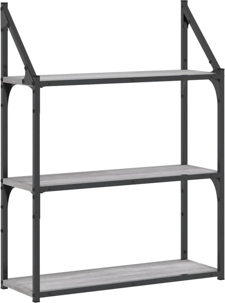 vidaXL Raft cu 3 niveluri, gri sonoma, 60x21x78,5 cm, lemn prelucrat