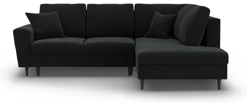 Colțar negru extensibil, cu spațiu de depozitare cu tapițerie din catifea (cu colț pe partea dreaptă-în formă de ”L”) Kyoto – Cosmopolitan Design