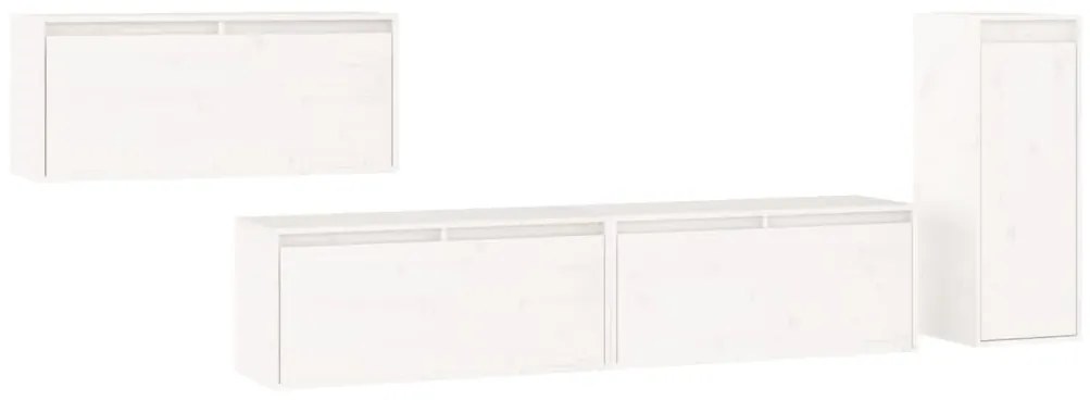3100220 vidaXL Comode TV, 4 buc., alb, lemn masiv de pin