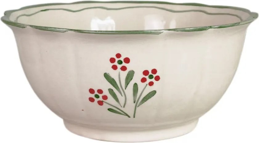 Bol mare din ceramică pictată manual, Ø 22 x H 10 cm, verde, „Esther Wildflower"
