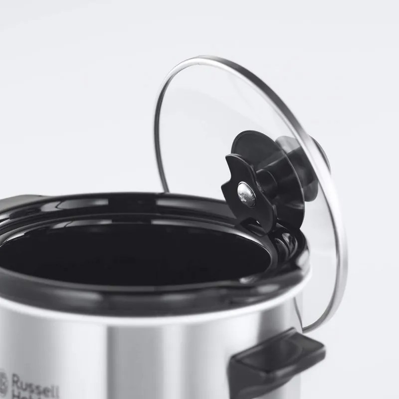 Russell Hobbs Compact Home Slow Cooker 25570-56, 145W, 2L, 3 setări de temperatură, vase ceramice, fără BPA și PFAS, negru/inox