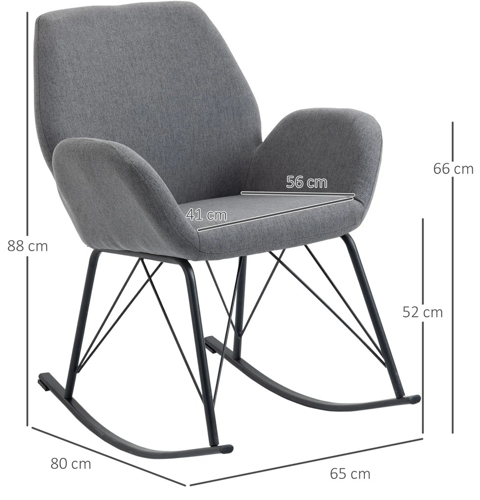 HOMCOM Balansoar Design Modern din Metal, Fotoliu Balansoar Tapitat pentru Sufragerie si Living, Gri