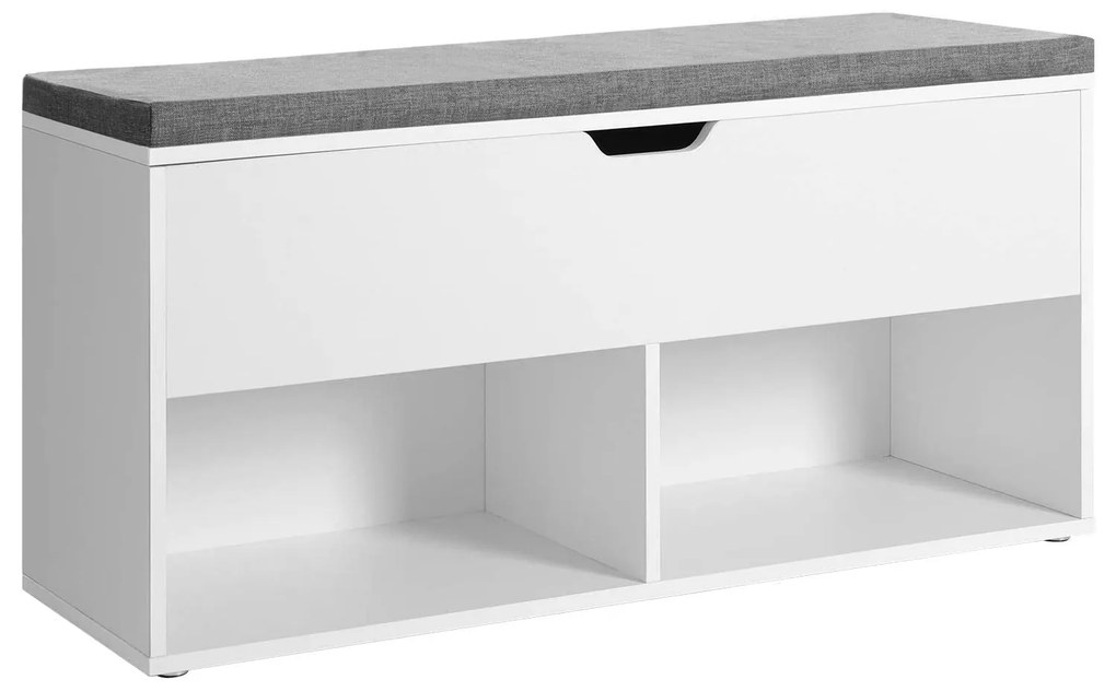 Raft pentru pantofi, banca pentru pantofi cu sezut captusit, 100 x 48 x 30 cm, alb | VASAGLE