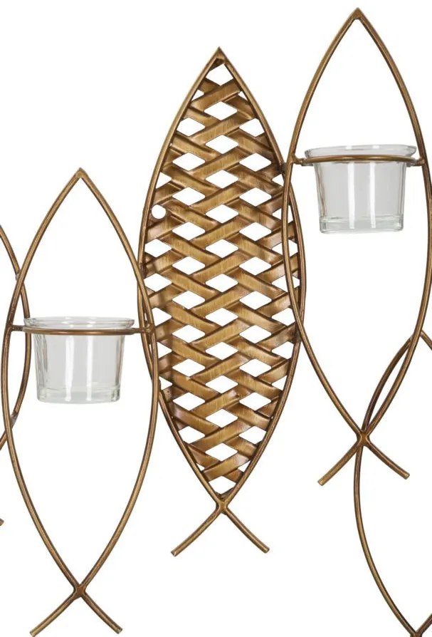 Decoratiune cu suport pentru lumanari multicolora din metal, 66x9x40,5 cm, Fish Mauro Ferretti