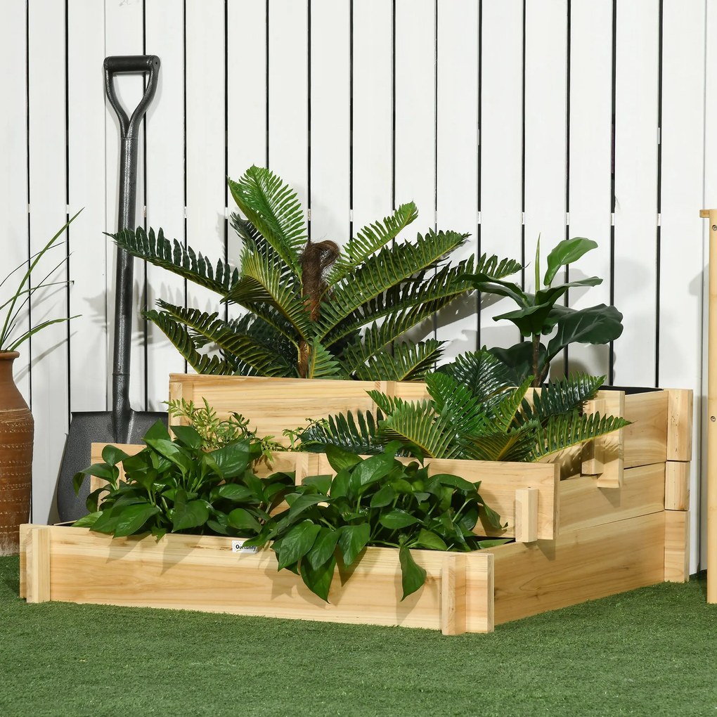 Outsunny Jardiniera pentru plan de cultivare inaltat pe 3 niveluri din lemn de brad, culoare lemnului, 93x93x35 cm | Aosom Romania