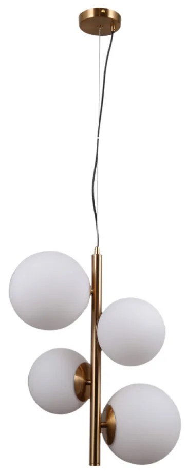 Lustra moderna aurie cu 4 globuri albe de sticla Riga